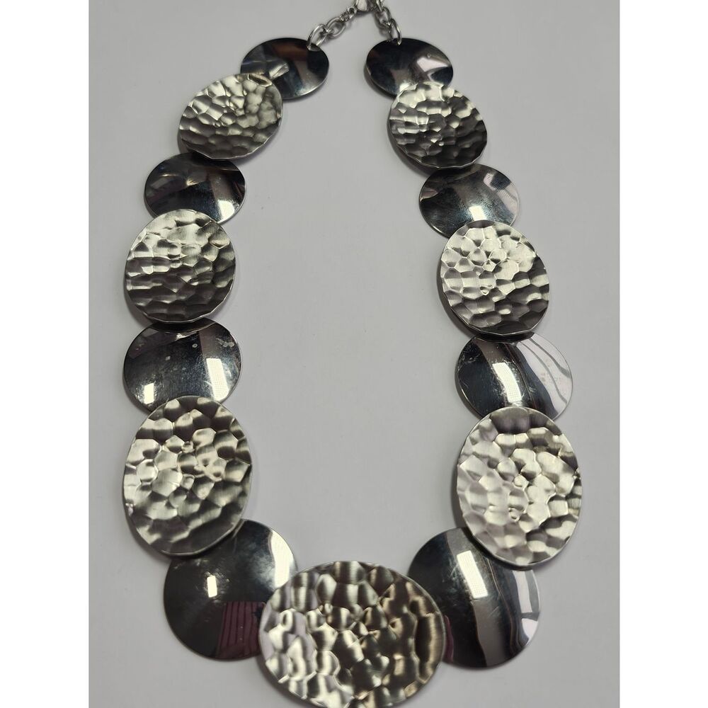 Milor Italy Stainless Steel Hammered Disc Statement Necklace - Picture 1 of 5